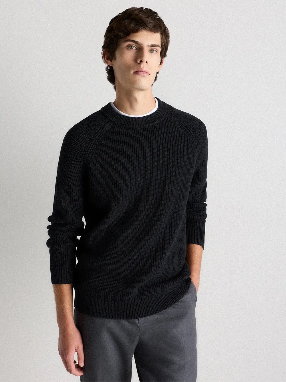 Quince 100% Organic Cotton Ribbed Crewneck Sweater size XL Black NWT